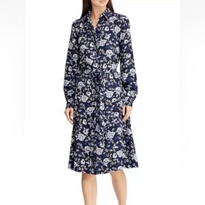 NWT $155 Ralph Lauren Navy Floral Long Sleeve shirts Dress Sz 2,4